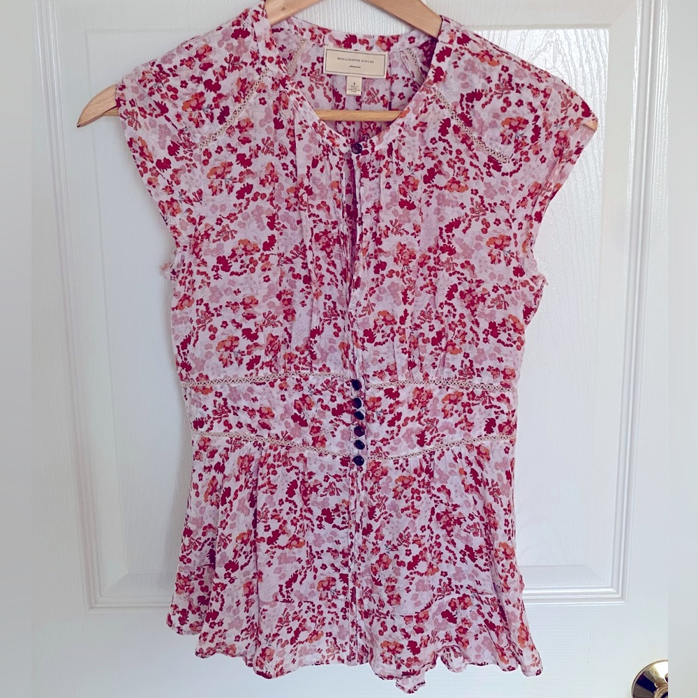 Anthropology Moulinette Sour’s red floral detailed top